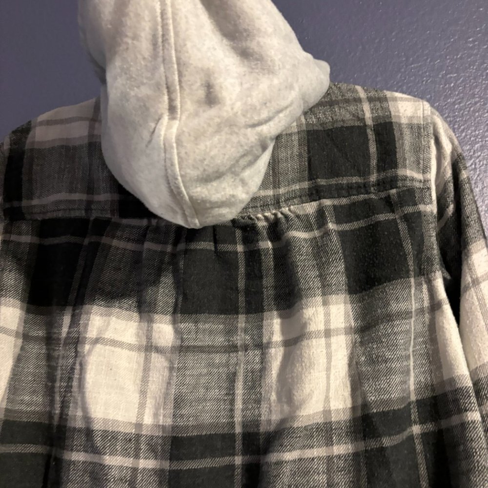 American Eagle Plaid Button Down Flannel Hoodie - image 7